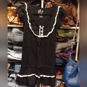 Energie Black Ruffle Trim Peplum Tee -size  Medium